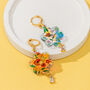 18 K Gold Plated Huggie Earrings With Iridescent Summer Flowers And A Hanging Gemstone, thumbnail 1 of 9