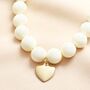 Cream Beaded Heart Charm Pendant Necklace In Gold Plating, thumbnail 2 of 4
