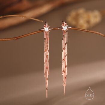 Sterling Silver Delicate Starburst Dangle Drop Stud Earrings, 4 of 12