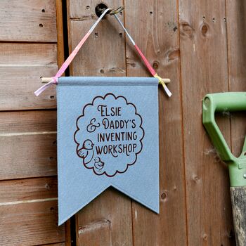 Personalised Daddy’s Inventing Workshop Pennant Flag, Gift For Dad, 3 of 4
