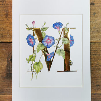 M Is For Morning Glory Illuminated Botanical Print, 3 of 6