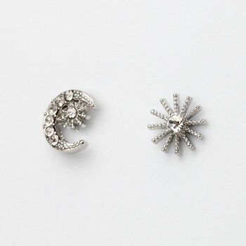 Asymmetrical Crystal Moon And Star Stud Earrings, 7 of 7