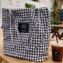 Black Checkered Pastel Cotton Large Tote Bags, thumbnail 1 of 9