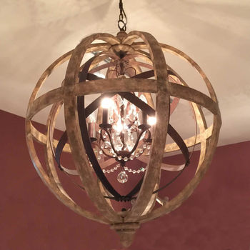 Wooden Orb Chandelier Metal Orb Detail And Crystal, 2 of 3