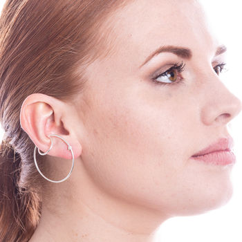 Statement Silver Double Hoop Ear Cuff Stud Earrings, 5 of 6