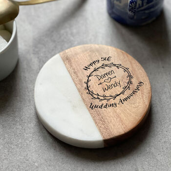 Personalised Anniversary Marble And Wood Coaster, 5 of 9