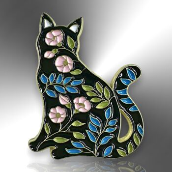 Floral Black Cat Enamel Pin Badge, Friendship Jewellery Gift, Botanical Cat Brooch, Unusual Gift, 3 of 8