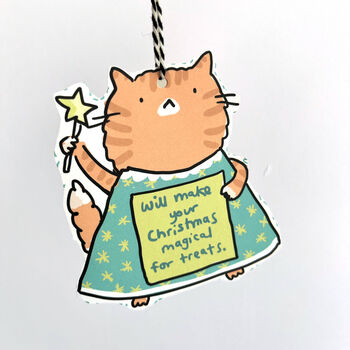Tree Decoration Magical Cat Christmas Card, 2 of 3