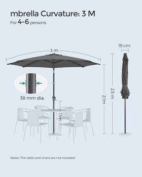 3m Garden Parasol Umbrella With Solar Powered LED Light, 12 of 12