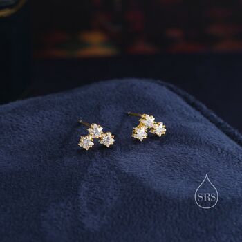 Sterling Silver Tiny Star Shape Cz Trio Stud Earrings, 2 of 11