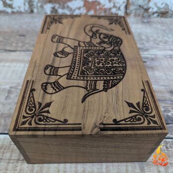 Wooden Gift For Mum,Indian Elephant Design Jewellery Box, 9 of 9