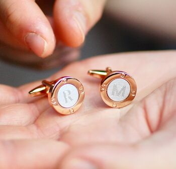 Rose Gold And Silver Colour Porthole Initial Cufflinks, 2 of 7