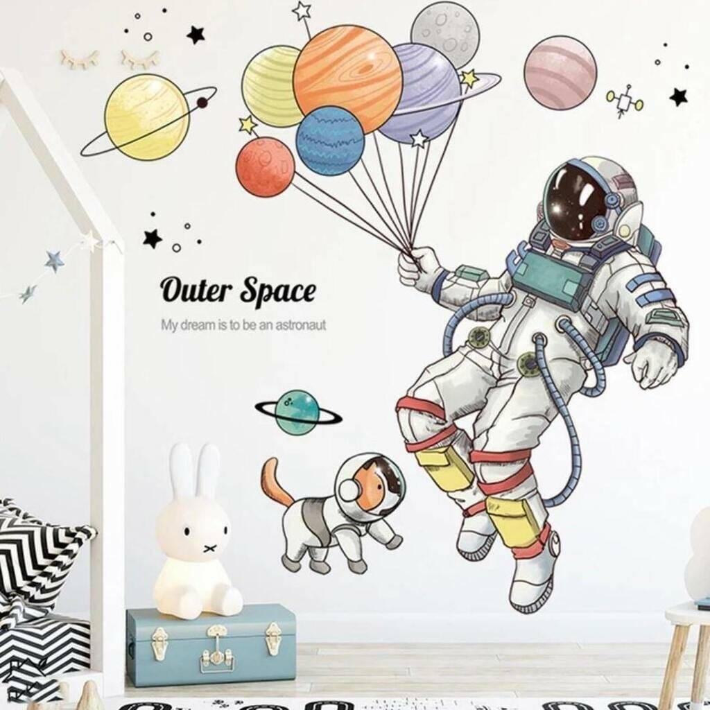Spaceman, Planets, Space Pup Boy’s Room Stickers, 1 of 3