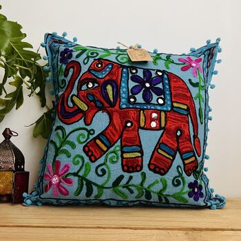 Hand Embroidered Elephant Cushion Cover, 12 of 12