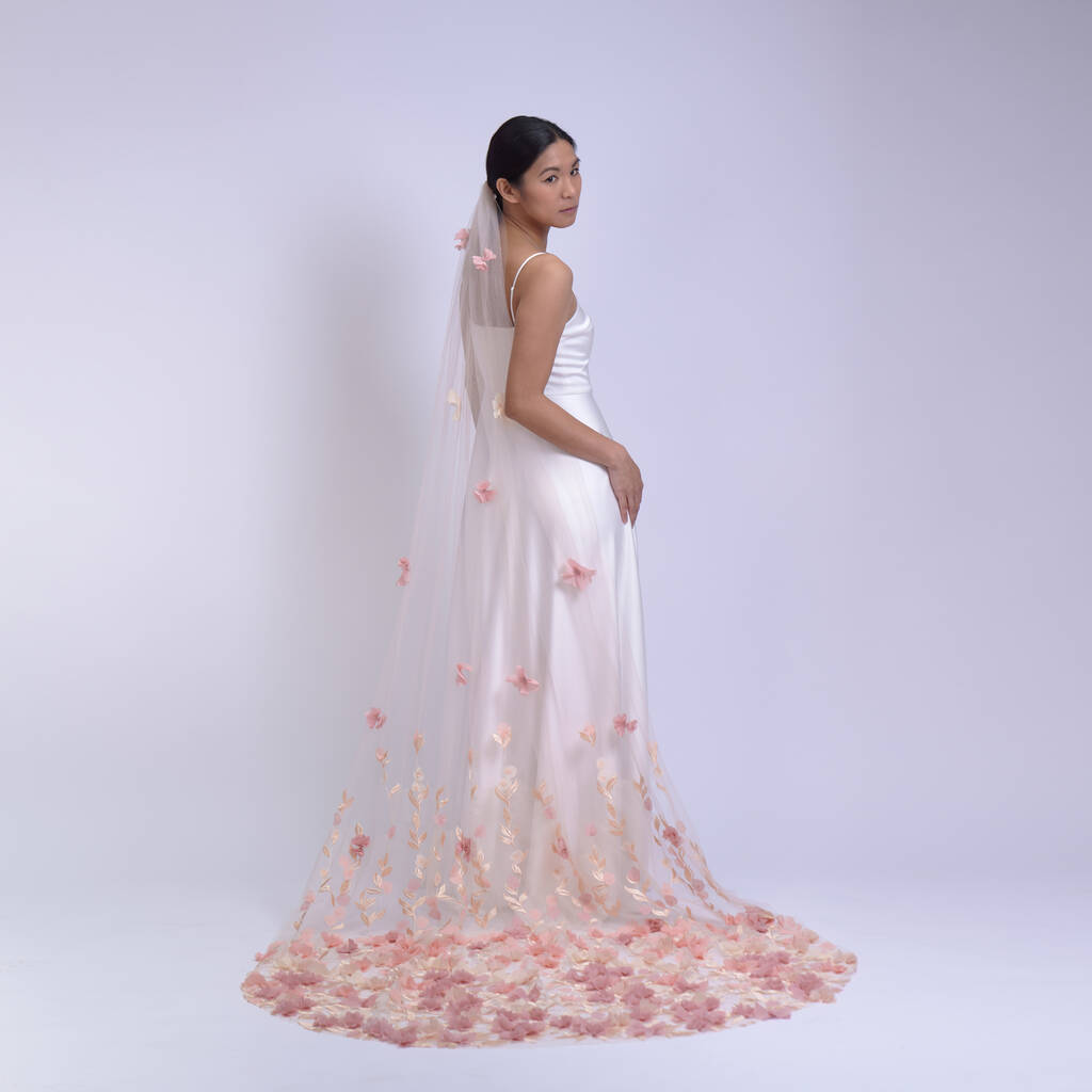 'Azalea Dusk' 3D Flower Embroidered Wedding Veil, 1 of 7