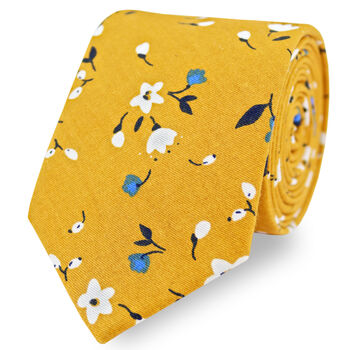 Wedding Handmade 100% Cotton Floral Print Tie In Yellow, 3 of 12