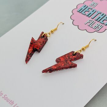 Red Glitter Lightning Bolt Earrings Small And Large, 8 of 10