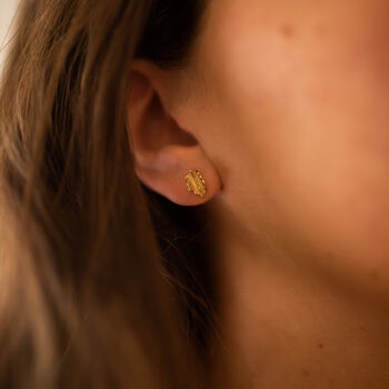 Tiny 14 K Gold Leaf Stud Earrings, 5 of 6