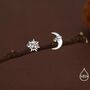 Mismatched Sun And Moon Screw Back Earrings In Sterling Silver, thumbnail 2 of 10