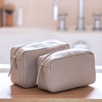 Leather Wash Bag Stone Two Sizes, 5 of 10