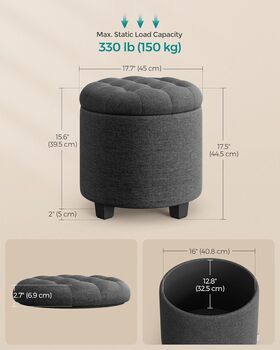 Round Ottoman Storage Footrest Seat Stool, 2 of 6