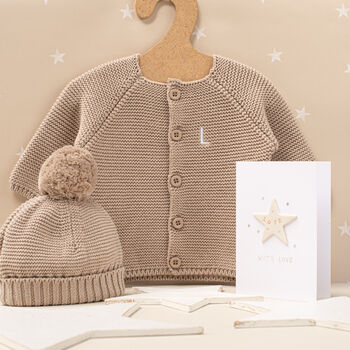 First Birthday Personalised Cardigan And Bobble Hat Set, 2 of 12