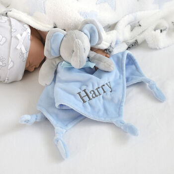 Personalised Blue Elephant Knotted Comforter, 2 of 6