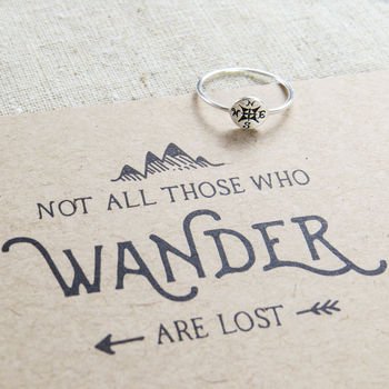 'Not All Who Wander' Silver Compass Ring, 4 of 5