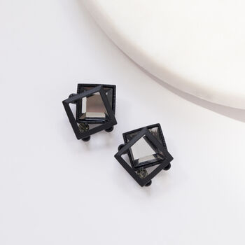 Black 3D Square Crystal Stud Earrings, 2 of 3
