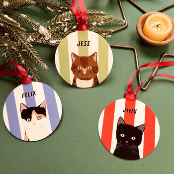 Personalised Candy Cane Christmas Cat Bauble, 2 of 4