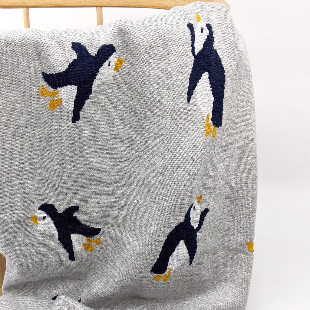 Penguin Cotton Knitted Baby Blanket By Hayley Co Notonthehighstreetcom