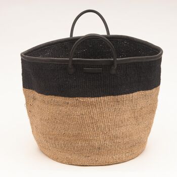Kundi: Natural And Black Woven Laundry Basket, 5 of 6