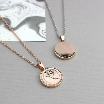 Personalised 1974 Half Penny 50th Birthday Necklace, 3 of 5
