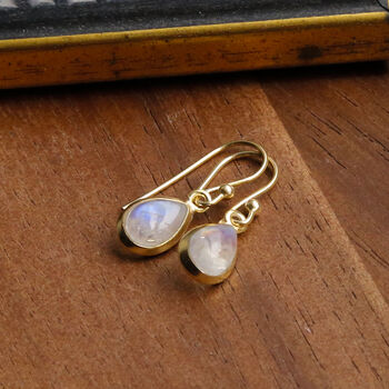 Gold Plated Moonstone Teardrop Earrings, 2 of 5