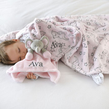 Personalised Pink Elephant Motif Blanket And Comforter, 3 of 12