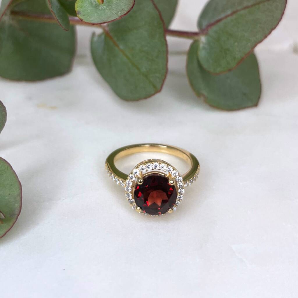 Round Red Garnet 18k Gold Plated Ring, 1 of 5