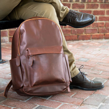 Personalised Brown Leather Backpack With Side Pockets, 8 of 11