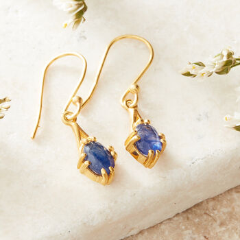 Sapphire Gold Plated Silver Antique Style Drop Earrings, 6 of 11