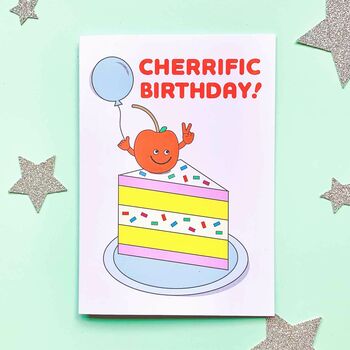 Funny Cute Cherrific Cherry Happy Birthday Cake Card, 4 of 4