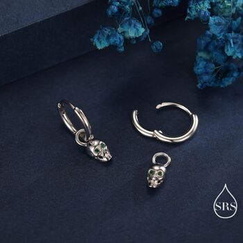 Sterling Silver Extra Tiny Skull Huggie Hoop Earrings, 5 of 11