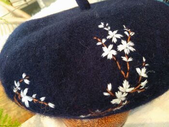 Hand Embroidered Flower Beret Hat, 4 of 5