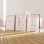 Girls Personalised Pink Floral Afformation Print Set Of Three, thumbnail 1 of 2