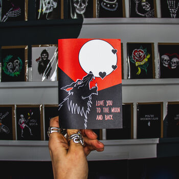Love You To The Moon And Back Wolf Valentines Card, 2 of 7