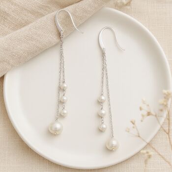 Sterling Silver Freshwater Pearl Long Drop Earrings, 3 of 4