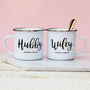 Personalised Hubby And Wifey Enamel Mug, thumbnail 1 of 7