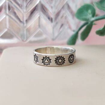 Seven Chakras Silver Band Ring Can Be Personalised, 5 of 7