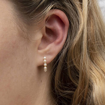 9ct Solid Gold Pearl Hoop Earrings, 7 of 7