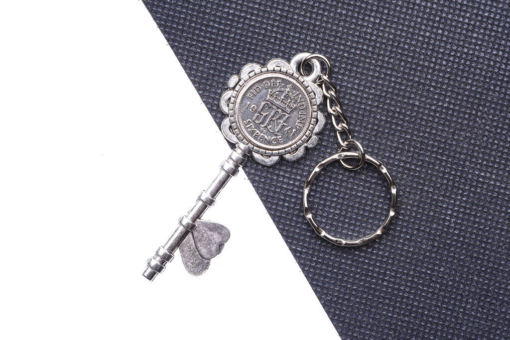 1941 85th Birthday Two Heart Lucky Sixpence Keyring, 1 of 2