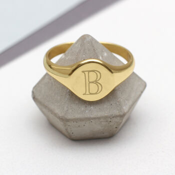 Mens Personalised 18ct Gold Plated Oval Signet Ring, 3 of 6