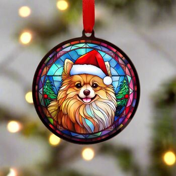Pomeranian In Santa Hat Suncatcher Decoration, 6 of 6